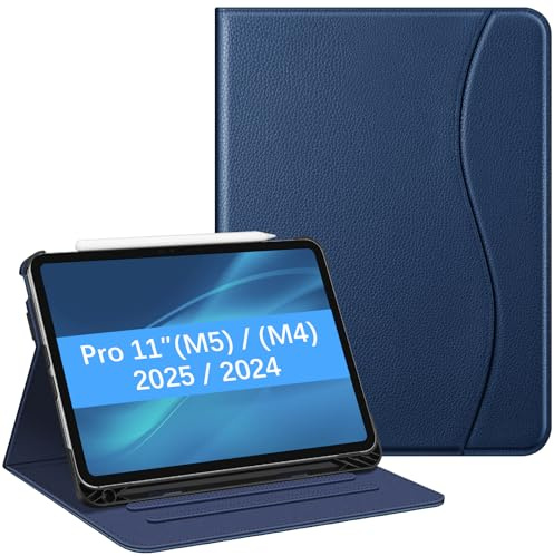 Fintie fodral för iPad Pro 11 tum (M5/M4) 2025/2024 med pennhållare, multivinkel observation folio stativ skyddande fodral med dokumentslitsar, marinblå
