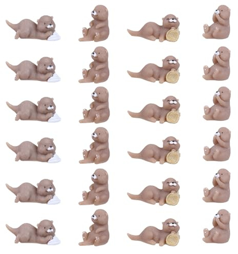 Vagocom 24Pcs Miniature Otters Figurines,Small Animal Figures Decorate for Fairy Garden,Garden Moss Landscapes,Pot,Office Desk,Bookshelf,Bedside,Cute Animal Statues & Cartoon Crafts