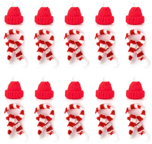GISELA D 20 Stück Mini Weihnachtsmützen und Schals für Glühweinflaschen, Weihnachtsparty Deko