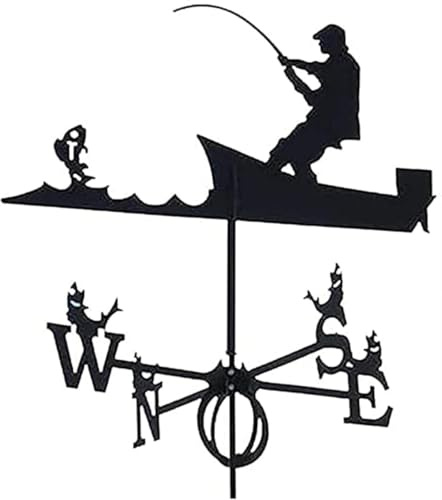 TIECHUINIUB Girouette de pêcheur en acier inoxydable, girouette décorative, style antique, scène de ferme rétro, style antique pour toit de jardin