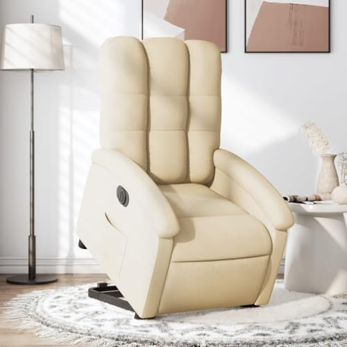KOIECETA Relaxsessel Elektrisch Verstellbar Sessel mit Aufstehhilfe Fernsehsessel Aufstehsessel mit Liegefunktion Liegesessel Ruhesessel Polstersessel Creme Stoff