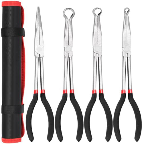 Glarks Juego de 5 Alicates de Agarre de Manguera de 28 cm con Diámetros de 6,5 mm, 13,5 mm, 17,5 mm - Para Extracción de Bujías de Arranque y Largo Alcance