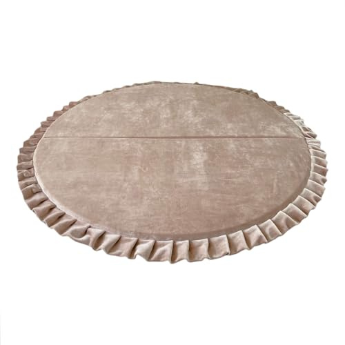 Monio for Kids - Beige Runde XXL Spielmatte aus Weicher Samt für Kinder und die ganze Familie mit abnehmbarem Bezug 125x125 cm Babyspielmatte Kuschelmatte rutschfest Waschbar Kinderzimmer