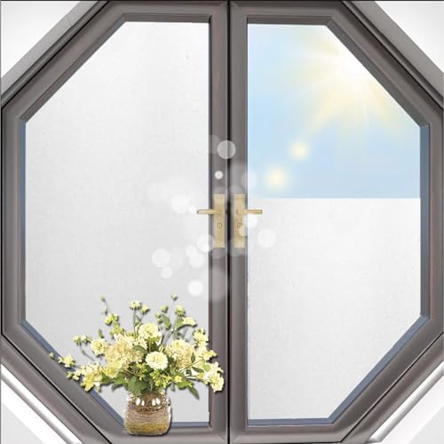 Milchglasfolie Fenster 70 x 80 cm, Privatsphäre, Uv-Schutz, Sonnenschutz, Gegen Hitze, Haftend Ohne Klebstoff, Schlafzimmer Sichtschutzfolie mit Bausatz, weiß matt