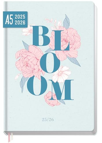 Häfft-Timer 2025/2026 A5 (Aug 25 - Sep 26) Schülerkalender mit Hardcover Bloom Studienplaner, Semesterplaner - nachhaltig & klimafreundlich