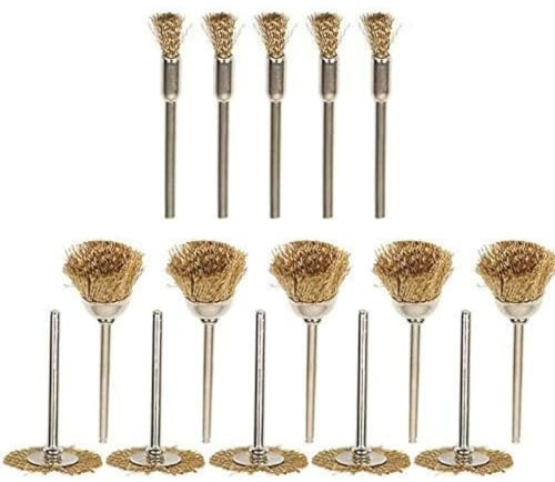Boxonly Juego de 15 cepillos de alambre de latón suave, accesorios de herramienta giratoria con vástago de 3 mm para Dremel, eliminación de óxido, pulido, limpieza, preparación de superficies para