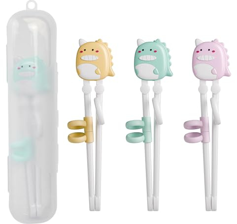 3PCS Palillos Chinos Para Niños, Palillos Japoneses Entrenamiento para Principiantes, Reutilizables, Lindos Palillos de Animales, con 3 Cajas de Almacenamiento, Diseño de Dibujos Animados Lindo
