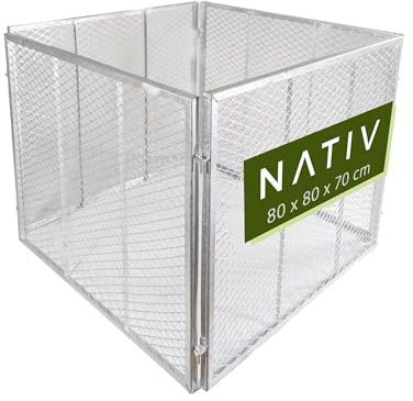 NATIV Garten Komposter 80x80x70 cm galvanisiert, Metallkomposter mit 448 Litern, Drahtkomposter für eigenen Kompost, Metall Komposter als Kompostsieb nutzbar, Kompostierer (Silber, 446 Liter)