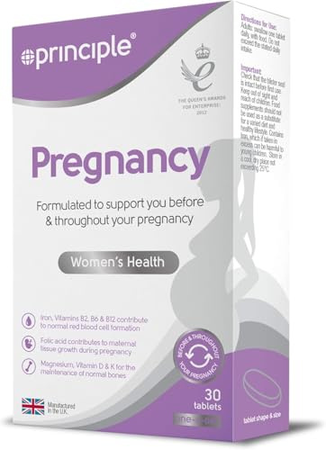Principle Pregnancy Multivitamin – 30 Tablets | 1 Month Supply | 17 Essential Nutrients for Pregnancy | Folic Acid, Iron & Vitamin D | Prenatal Supplement | Made in The UK | Vegeterian