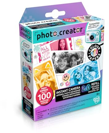 Canal Toys – Photo Creator 2.0 – Recharge Papier Photo | 100 Feuilles Brillantes + 2 Planches de Stickers | Impression instantanée sans Encre – Compatible Photo Creator (Vendu séparément) – CLK 051