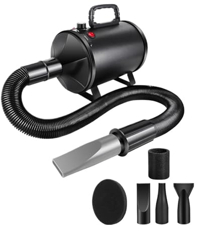 RFGTHY Asciugacapelli for Cani da 2800 W, velocità Regolabile, Controllo della Temperatura, con 3 Ugelli, Tubo Estensibile for La Toelettatura degli Animali, Asciugatrice for Veicoli Facile da Usare