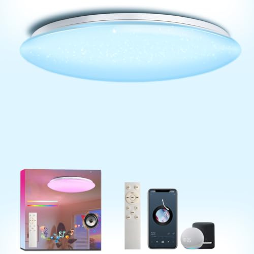 LED Deckenleuchte mit Lautsprecher RGB Musik Sync kompatibel mit Alexa 45W | Fernbedienung/App/Sprachsteuerung,dimmbar und Farbtemperatur,Speicherfunktion,für Schlafzimmer,Wohnzimmer,Esszimmer,Küche