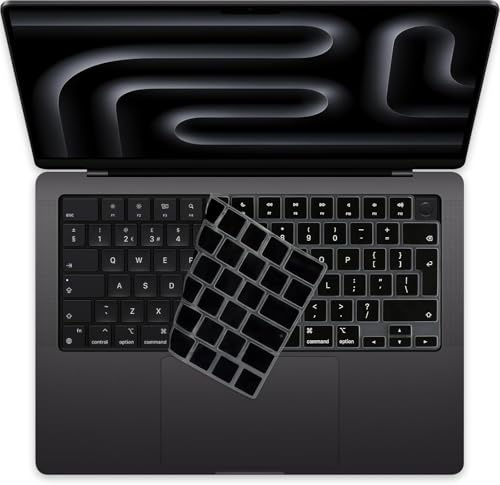 MasiBloom Tastaturschutz für 2025 MacBook Pro 14 Zoll (M5) Chip A3434 Tastaturabdeckung Folie Skin Protector Zubehör (Silikon Schwarz Englisch)