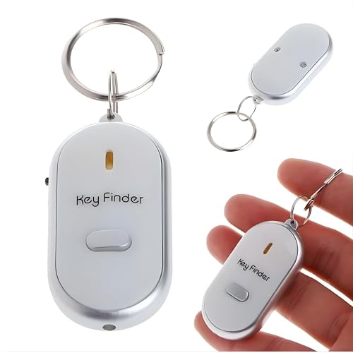 Key Finder Locator with sound, Voice Control Key chain Locator for Lost Keys, Item finders Locator with LED Flashlight and Base Support for Keys, Dogs, Cats, Wallet, Phone, Best Gifts (White)