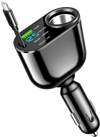 Adattatore USB per caricabatteria da auto - Cavo retrattile, ricarica rapida del telefono cellulare, design esterno elegante | Caricabatterie per auto per, camion, SUV, berline, per uso di gadg