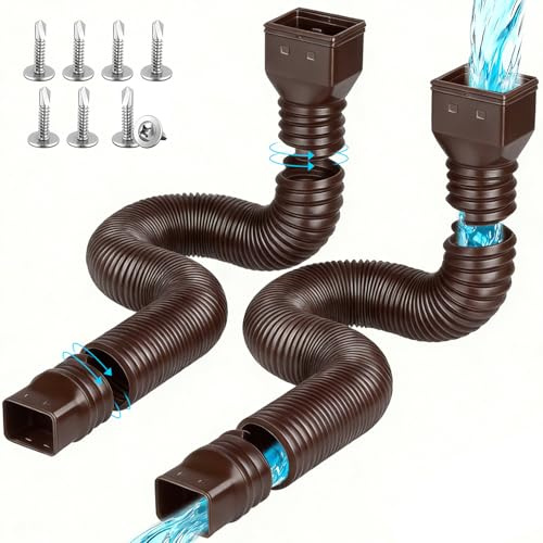 ENUTROF Prolunga Flessibile per Grondaia 2 Pezzi Set di Polunghe Rotonde | per Tubo di Scarico Pluviale da 80/100 mm Estensibile da 47 a 150 cm (Marrone-2Pezzo)