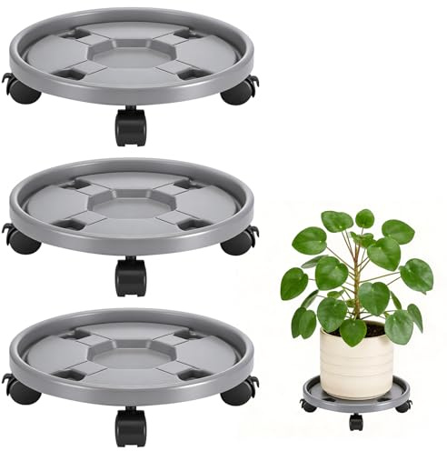 MICHIHOMIE 3 Stück Blumentopfständer Kunststoff, 30cm Pflanzenroller Outdoor mit Rollen, Blumen Untersetzer Universalrollen für Drinnen und Draußen