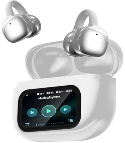 PTHTECHUS Écouteurs Bluetooth sans Fil Sport Écouteurs Clip Oreille, avec ENC Réduction Antibruit Mic, Ecouteur Traducteur Instantané, Tactile Multifonction, Casque pour Android iOS,Sil