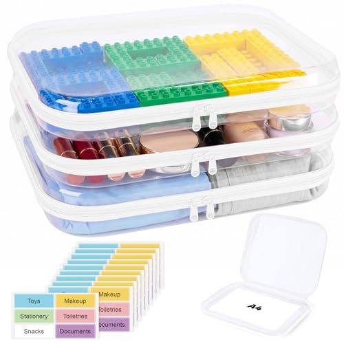 AKONEGE 3 Stück Aufbewahrungstasche, Transparente Kulturtasche, Clear Bag | 35x30x5cm Spielzeugtasche für unterwegs, Hardcase wasserdichte Tasche für Kosmetik, Medikamentenaufbewahrung, Weiß