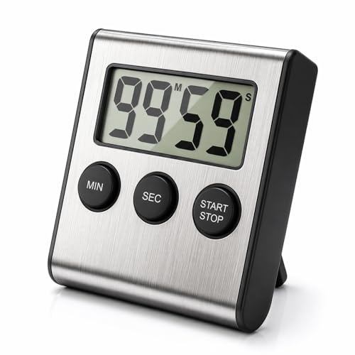 Magnetic Countdown Kitchen Timer, Digital Kitchen Timer with Large LCD Display Loud Alarm Adjustable Productivity Stopwatch 99 Minutes and 59 Seconds for Cooking Baking Sports Game, Sliver