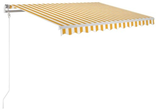 Tenda da sole automatica con illuminazione a LED e sensore di vento, 350 x 250 cm, giallo/bianco, braccio snodato retrattile in alluminio, per terrazza e giardino