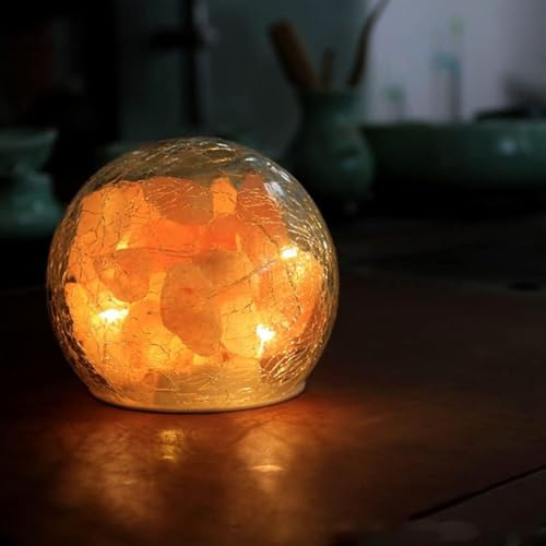 Niltracy Lámpara de roca de sal alimentada por pilas, color rosa del Himalaya con bola de vidrio agrietado, luz nocturna de sal para dormitorio, decoración del hogar