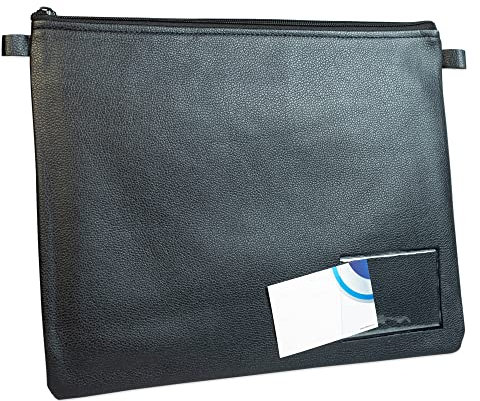 effektivo XL Banktasche Geldtasche für A4 mit Fenster, Reißverschluss und Schlaufen, Kunstleder schwarz, für Dokumente bis DIN A4
