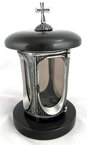 designgrab Alu Grablampe aus Aluminium in Antikoptik mit Kreuz in Granit Schwedisch Black