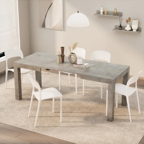 MOBILI FIVER, First ausziehbarer Tisch, 120(200) x80 cm, Grauer Beton, Made In Italy