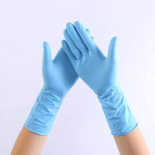 100 Une Boîte Gants Jetables Alimentaire Restauration PVC Chirurgie Caoutchouc Latex Peau Cuisine Épais en Plastique Transparent Nitrile en Plastique Bleu Plus Long S