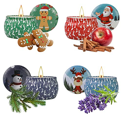 Yinuo Candle Christmas Scented Candles Gift Set Aromatic Candle, Aromatherapy Candles 4 Tins, 4.4oz, Suitable for Christmas, Home Party, Festival,Celebration, Best Gifts for Women Xmas Gift Set