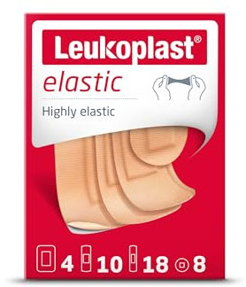 Leukoplast Elastic - Non-Sterile Wound Dressing Strips - Stretchable and Skin-Friendly, First-aid Plasters - Ideal for Fingers, Elbows, Knees and Wrists – Tan – 4 Assorted Sizes – Box of 40