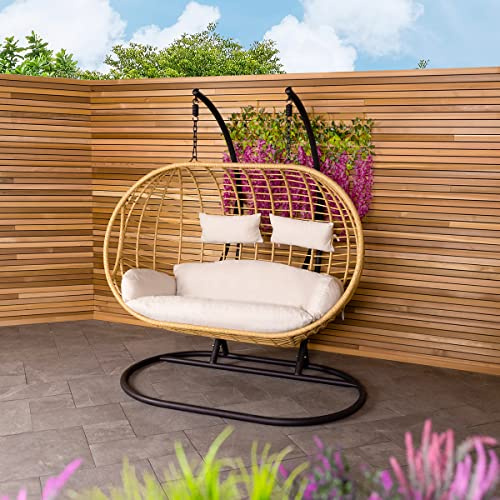 Charles Bentley Double Hanging Rattan Swing Chair with, 127x167x196cm