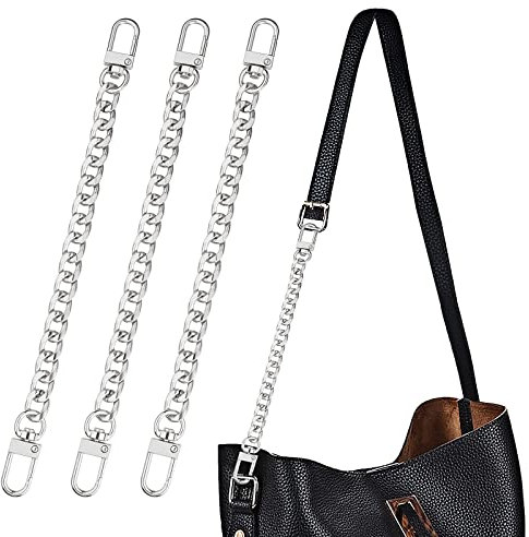 ASTER 3 Stück Taschenkette Metall 20 cm DIY Handtasche Geldbörse Strap Extender mit Metallschnallen für Geldbörse, Handtaschen, Geldbörse, Clutch, Umhängetasche, Ersatzriemen (Silber)