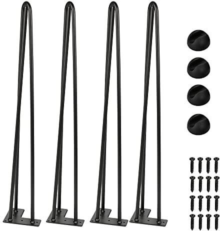 Jopassy 4X Haarnadelbeine Hairpin Legs Tischbeine Möbelfüße, Tischkufen schwarz 28inch(72cm) 3 Stangen, mit Bodenschoner und Schrauben