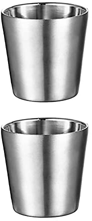 UPTALY 2 tazas de acero inoxidable (180 ml, plateadas), tazas de camping irrompibles, taza de espresso pequeña, tazas de café con doble pared, vasos de chupito, tazas de café, taza de té dorada