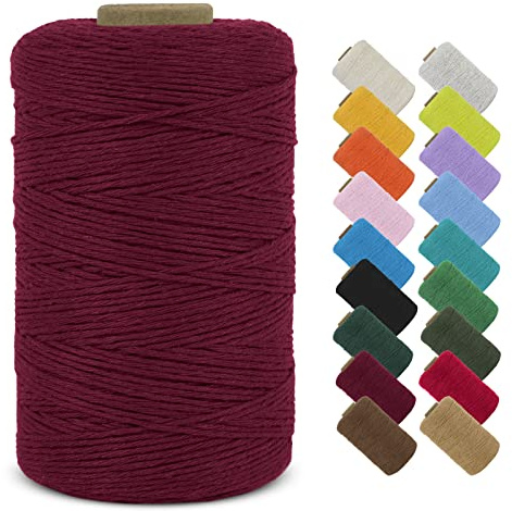 LEREATI Makramee Garn 1mm x 390m Baumwollgarn Geflochten Baumwollschnur Natürliche Baumwolle Garn, Bunt Macrame Cord 1mm für DIY Stricken Wandbehang Vorhang Hängepflanze Handtasche (Weinrot)