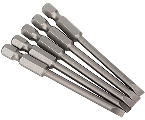 Lot de 5 embouts de tournevis à tête plate pointe fendue 4 mm, tiges hexagonales universelles 6,35 mm, adaptateurs de douille de tournevis à air, longueur totale 75 mm