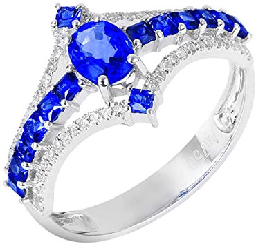 Epinki Echt Gold Hochzeitsring Weißgold 18 Karat 750 Frauen, Saphir Solitärring Blau 1.02ct Diamantring Weißgold 750 mit Diamant, Gr.65 (20.7)
