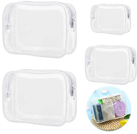 VEGCOO Reise-Set, Flugzeug, 4 Kulturbeutel, transparent, PVC, wasserdicht, Make-up-Tasche, Reise, Aufbewahrung mit Reißverschluss, Kulturbeutel, Kosmetiktasche, Organizer, 2 groß, 1 mittel, 1 klein