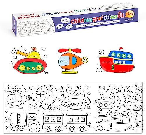 Malrolle für Kinder Selbstklebend Ausmalen Zeichenrolle für Kinder Weiße Papierrolle Malpapierrolle Graffiti Schriftrolle für Jungen Mädchen 30 * 300cm (Transport)