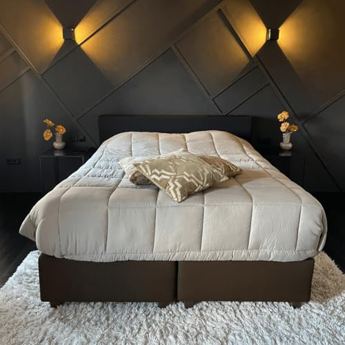 Zelesta Bettdecke Waschbare Ganzjahresdecke Mikrofaser Steppdecke Antiallergisch Schlafdecke Easybed - Taupe & Leinen (200x200cm)