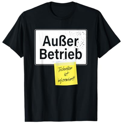 Faultier Sprüche für Spaß mit Kollegen im Büro - Außer Betrieb Techniker Ist Informiert Faul Lustiges Damen T-Shirt Schwarz Klein EU 38-40