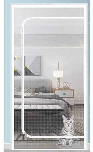 Benutzerdefiniertes Türnetz mit Reißverschluss, Schlafzimmer Balkon Fliegengitter Tür Anti-Moskito Hund Katze Bildschirm Tür Mesh, selbstklebendes Fliegennetz für Haustür (110 x 220 cm, Weiß-C)