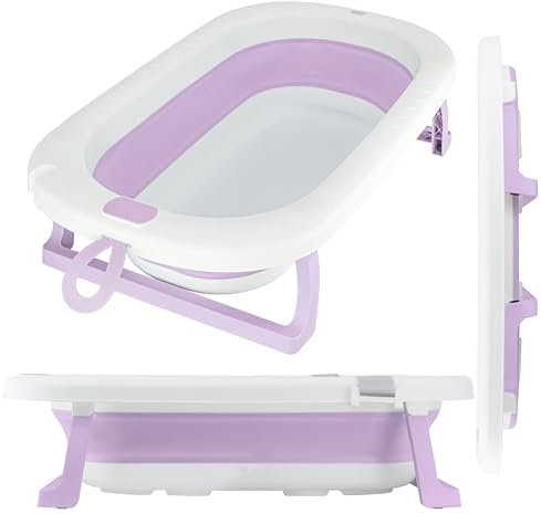 ALMAR Baby Bañera plegable bebé hasta 24 meses Rosa plegado compacto con patas antideslizantes para recien nacido doble plegado