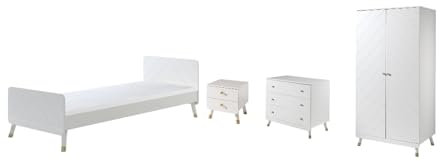 möbelando Jugendzimmer-Set >Billy< in Satin Weiß aus Massiv Kiefer und MDF