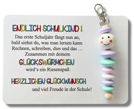 Schulkind 2024, Geschenk Einschulung, Glückswürmchen, Sorgenwürmchen handmade, Ranzenbaumler, Sorgenwurm, Worry worm, Mutmacher, Glücksbringer, Holz, Farbwahl (Pastellfarben)