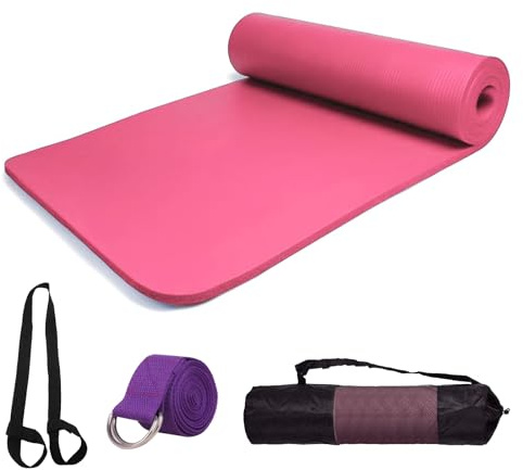 Yogamatte, Pilatesmatte, rutschfest, 10 mm, Sportmatte, Yogamatte, für Pilates, Yoga, Fitness, 183 x 61 cm (NBR Rosa, 10 mm)