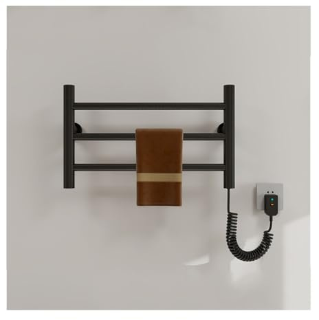 WYJRO Elektrischer Handtuchwärmer Klein, U-Form, Edelstahl, Schwarz, Wandmontiert, Plug In, Thermostatische Steuerung, Badheizkörper