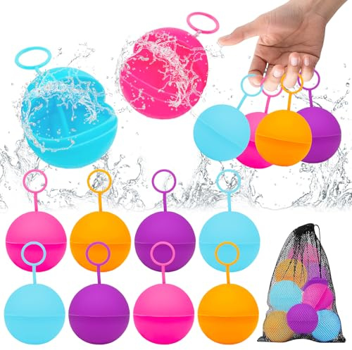 8 Stück Wasserbomben Wiederverwendbar, Wasserbomben Selbstschließend Wiederverwendbar, Wasserbomben Wiederverwendbar für Kinder Erwachsene, Wasserpark, Wasserbomben Silikon für Outdoor Sommerpartys